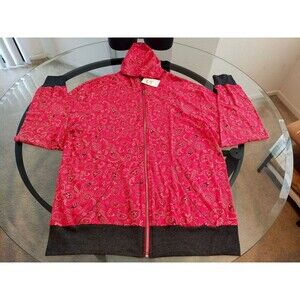 Ross Red Hooded Paisley Patterned Zippered Sweater Size Large New!